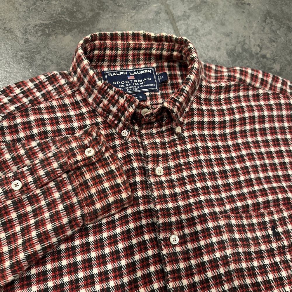 Vintage Ralph Lauren Sportsman Polo Sport Cotton Plaid Flannel Shirt Large Red